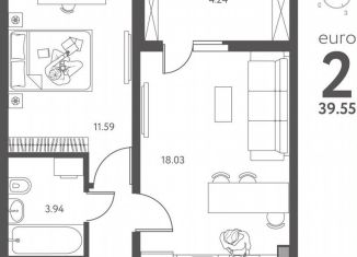 Продажа 1-ком. квартиры, 39.6 м2, Липецк