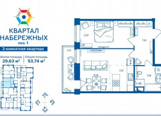 Двухкомнатная квартира на продажу, 53.7 м2, Брянск