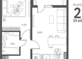 Продается 1-комнатная квартира, 39.6 м2, Липецкая область