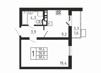 Продам однокомнатную квартиру, 38.4 м2, деревня Пирогово, ЖК Пироговская Ривьера