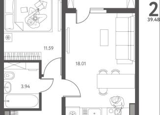 Продается 1-ком. квартира, 39.5 м2, Липецк, улица Перова, 2Д