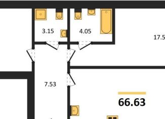 Продается двухкомнатная квартира, 66.6 м2, Калининград, Ленинградский район, Арсенальная улица, 31к1