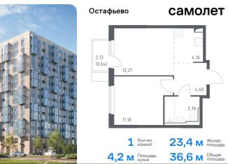 Продаю однокомнатную квартиру, 36.6 м2, село Остафьево, жилой комплекс Остафьево, к19