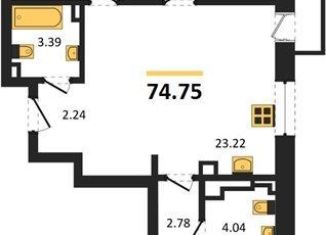 Продаю трехкомнатную квартиру, 74.8 м2, Калининград, Батальная улица, 65Б, Московский район