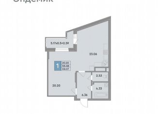 Продам 1-ком. квартиру, 59.1 м2, Краснодар, Фестивальный микрорайон, улица Шоссе Нефтяников, 26