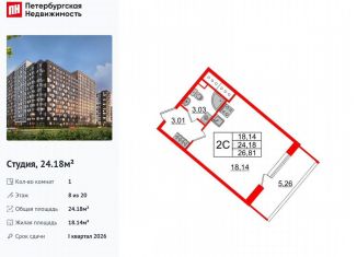 Продаю квартиру студию, 24.2 м2, Санкт-Петербург, Невский район