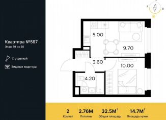 Продажа 2-комнатной квартиры, 32.5 м2, Мытищи, жилой комплекс Белый Grad, 12.2