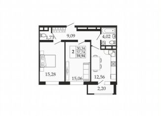 Продам 2-ком. квартиру, 59.9 м2, посёлок Знаменский