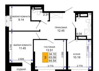 Продается 3-комнатная квартира, 64.5 м2, Ростов-на-Дону, Октябрьский район, Элеваторный переулок, 6/3