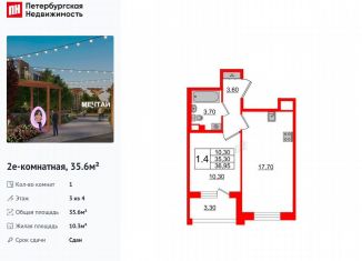 Продается однокомнатная квартира, 35.6 м2, посёлок Шушары, Колпинское шоссе, 127