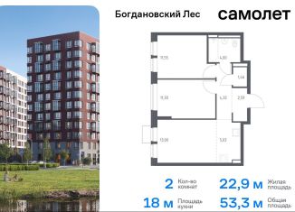 Продажа двухкомнатной квартиры, 53.3 м2, Ленинский городской округ, жилой комплекс Богдановский Лес, 7.4