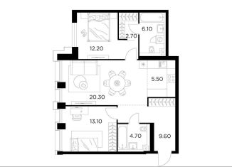 Трехкомнатная квартира на продажу, 74.2 м2, Москва