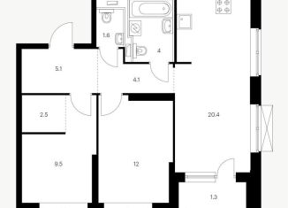 Продается 2-комнатная квартира, 60.5 м2, Казань, Чистопольская улица, ЖК Ривьера