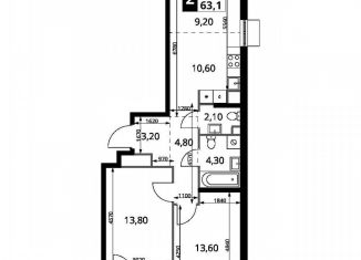 Продается 2-комнатная квартира, 63.1 м2, Московская область