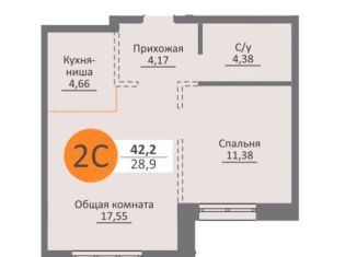 Продаю однокомнатную квартиру, 42.2 м2, Новосибирск, Московская улица, 75, метро Речной вокзал