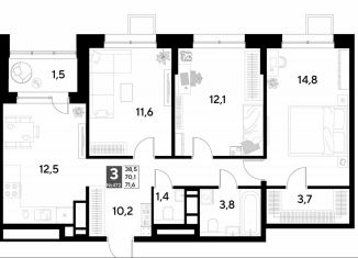 Продается трехкомнатная квартира, 71.6 м2, Омск, Ленинский округ