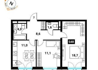 Продажа 2-комнатной квартиры, 56.6 м2, Москва