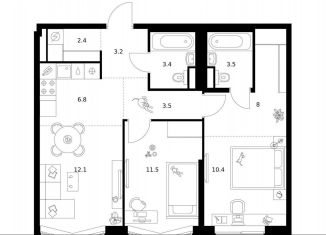 Продается двухкомнатная квартира, 64.8 м2, Москва, метро Мичуринский проспект