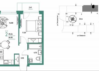 Продажа 2-ком. квартиры, 39.2 м2, Екатеринбург, метро Уралмаш, Шефская улица, 28