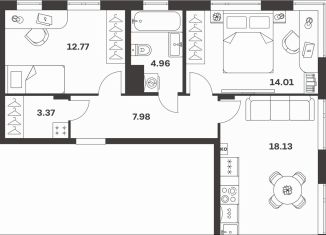 Продаю 2-ком. квартиру, 61.2 м2, Тула, Центральный территориальный округ