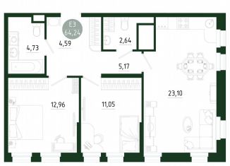 Продажа 2-ком. квартиры, 64.2 м2, Тула, Привокзальный территориальный округ