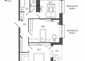 Продаю 2-ком. квартиру, 59.8 м2, Санкт-Петербург, Московский район, Черниговская улица, 17