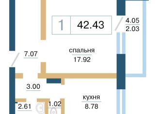 Продам однокомнатную квартиру, 42.4 м2, Красноярский край