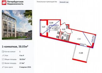 Продажа 1-ком. квартиры, 38 м2, посёлок Стрельна