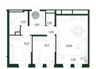 Продажа 2-комнатной квартиры, 60.6 м2, Тула