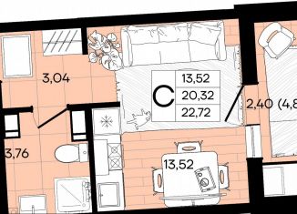 Продаю квартиру студию, 22.7 м2, Краснодар