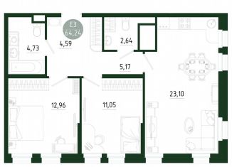 Продаю 2-ком. квартиру, 64.2 м2, Тула, Привокзальный территориальный округ