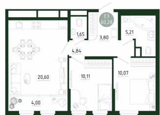 Продам двухкомнатную квартиру, 60.3 м2, Тула, Привокзальный территориальный округ