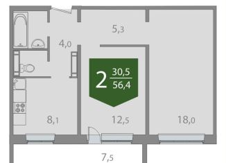 Продается 2-комнатная квартира, 56.4 м2, Томская область