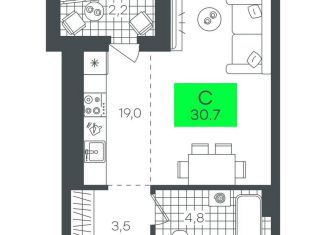 Квартира на продажу студия, 30.7 м2, Тюмень, Калининский округ, улица Василия Малкова, 5
