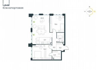 Продается 3-комнатная квартира, 74.6 м2, Москва, жилой комплекс Левел Южнопортовая, 3