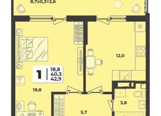 Продажа однокомнатной квартиры, 42.9 м2, Краснодарский край