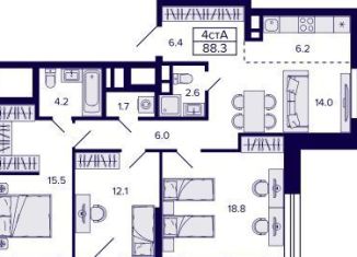 3-ком. квартира на продажу, 87.5 м2, Новосибирск, Красносельская улица