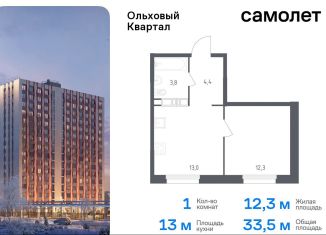 1-ком. квартира на продажу, 33.5 м2, посёлок Газопровод, жилой комплекс Ольховый Квартал, к2.1