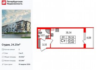 Продаю квартиру студию, 24.3 м2, Санкт-Петербург, муниципальный округ Пулковский Меридиан