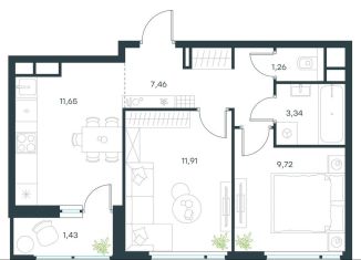 Продаю 2-комнатную квартиру, 46.8 м2, посёлок городского типа Отрадное