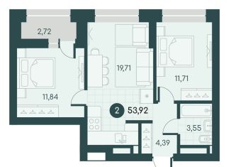 Продается 2-ком. квартира, 53.9 м2, Курган