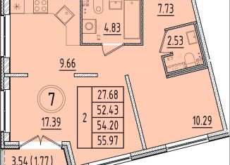 Продаю двухкомнатную квартиру, 52.4 м2, посёлок Шушары