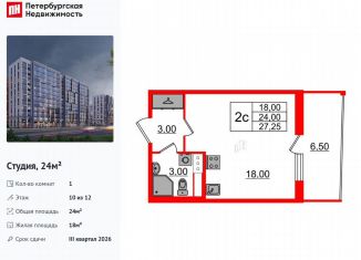 Продам квартиру студию, 24 м2, Санкт-Петербург, метро Озерки