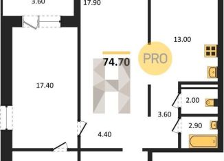 2-ком. квартира на продажу, 74.7 м2, Новосибирск, улица Николая Островского, 195/5