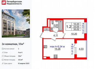 1-комнатная квартира на продажу, 33 м2, посёлок Стрельна