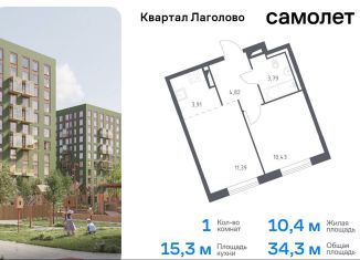 Однокомнатная квартира на продажу, 34.3 м2, Ленинградская область, жилой комплекс Квартал Лаголово, 2