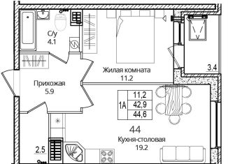 1-комнатная квартира на продажу, 44.6 м2, деревня Борисовичи, Завеличенская улица, 18