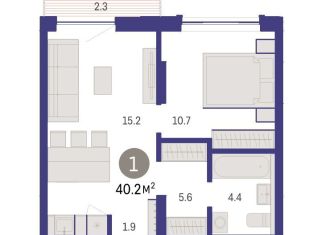 Продается 1-комнатная квартира, 40.2 м2, Тюмень, Калининский округ