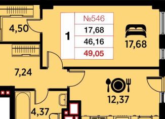 1-ком. квартира на продажу, 49.1 м2, Калининград, Ленинградский район, улица Гайдара, 90