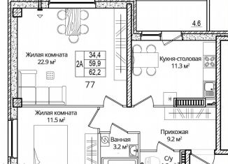 Продам двухкомнатную квартиру, 62.2 м2, Псковская область, Завеличенская улица, 18